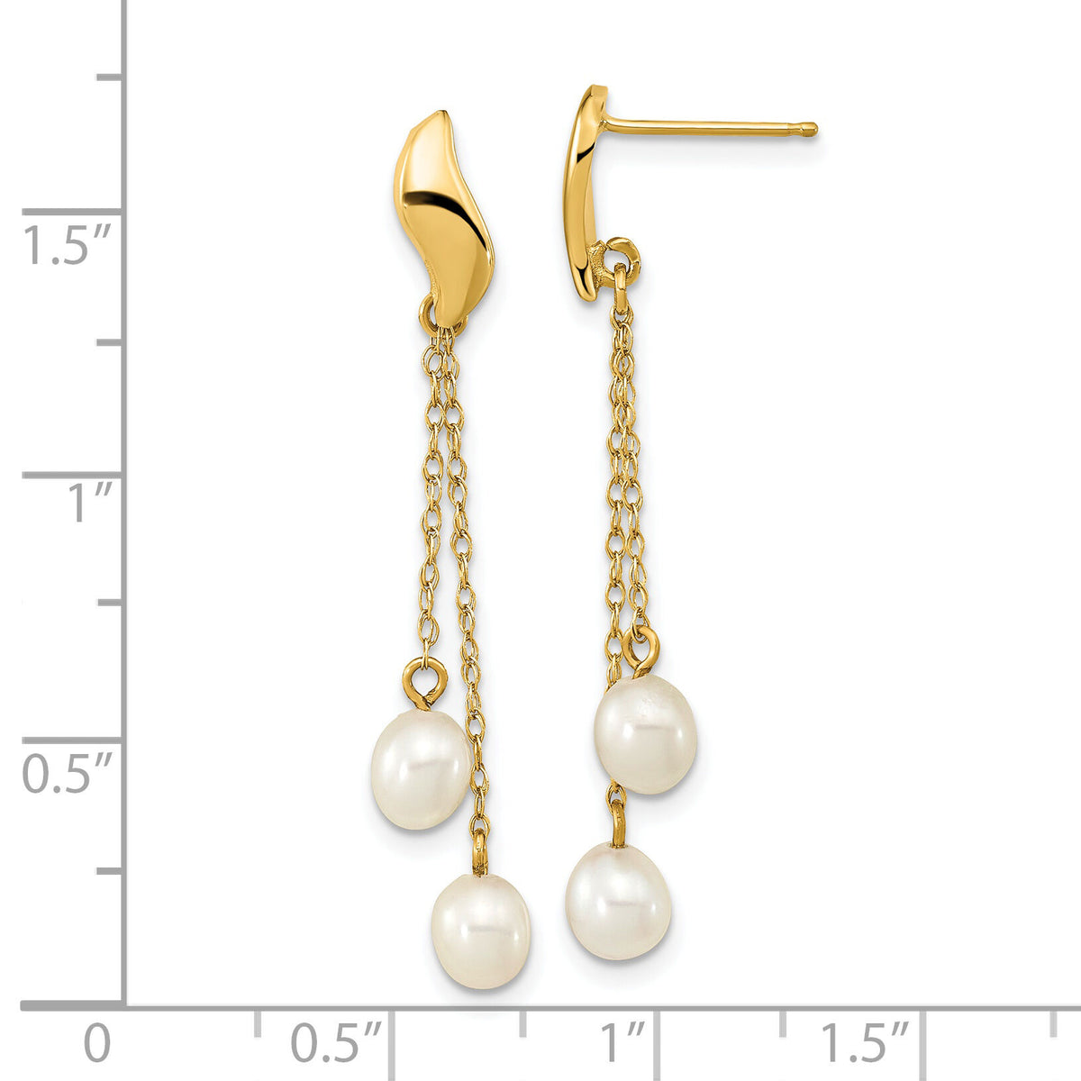 14k 4-5mm White Rice Freshwater Cultured Pearl Post Dangle Earrings-XF677E