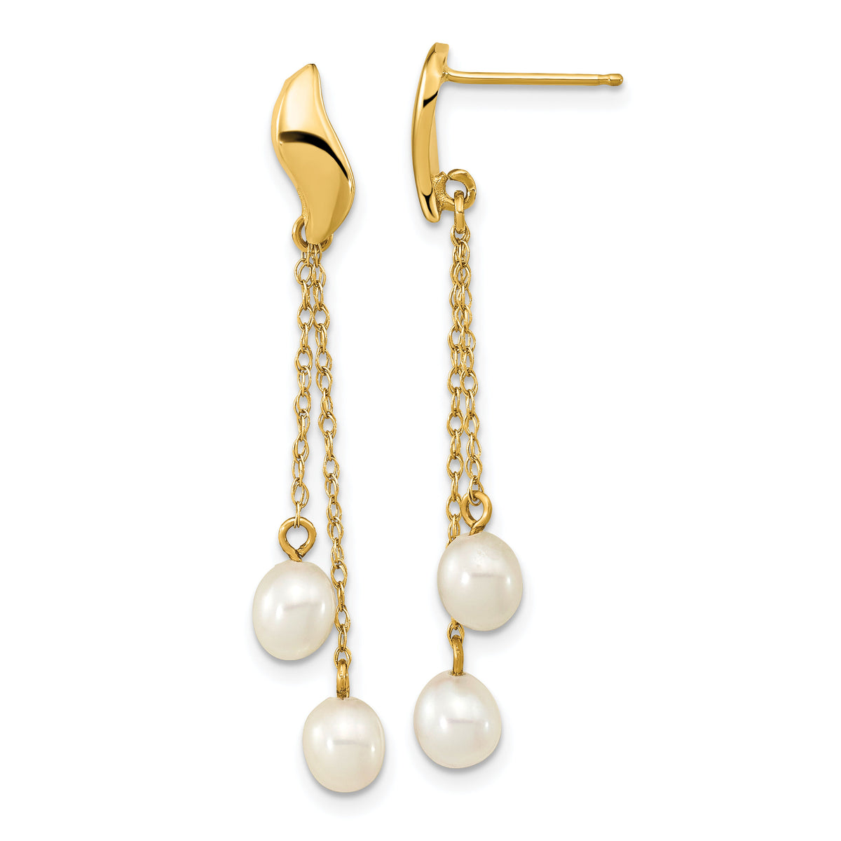 14k 4-5mm White Rice Freshwater Cultured Pearl Post Dangle Earrings-XF677E