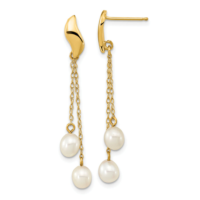 14k 4-5mm White Rice Freshwater Cultured Pearl Post Dangle Earrings-XF677E