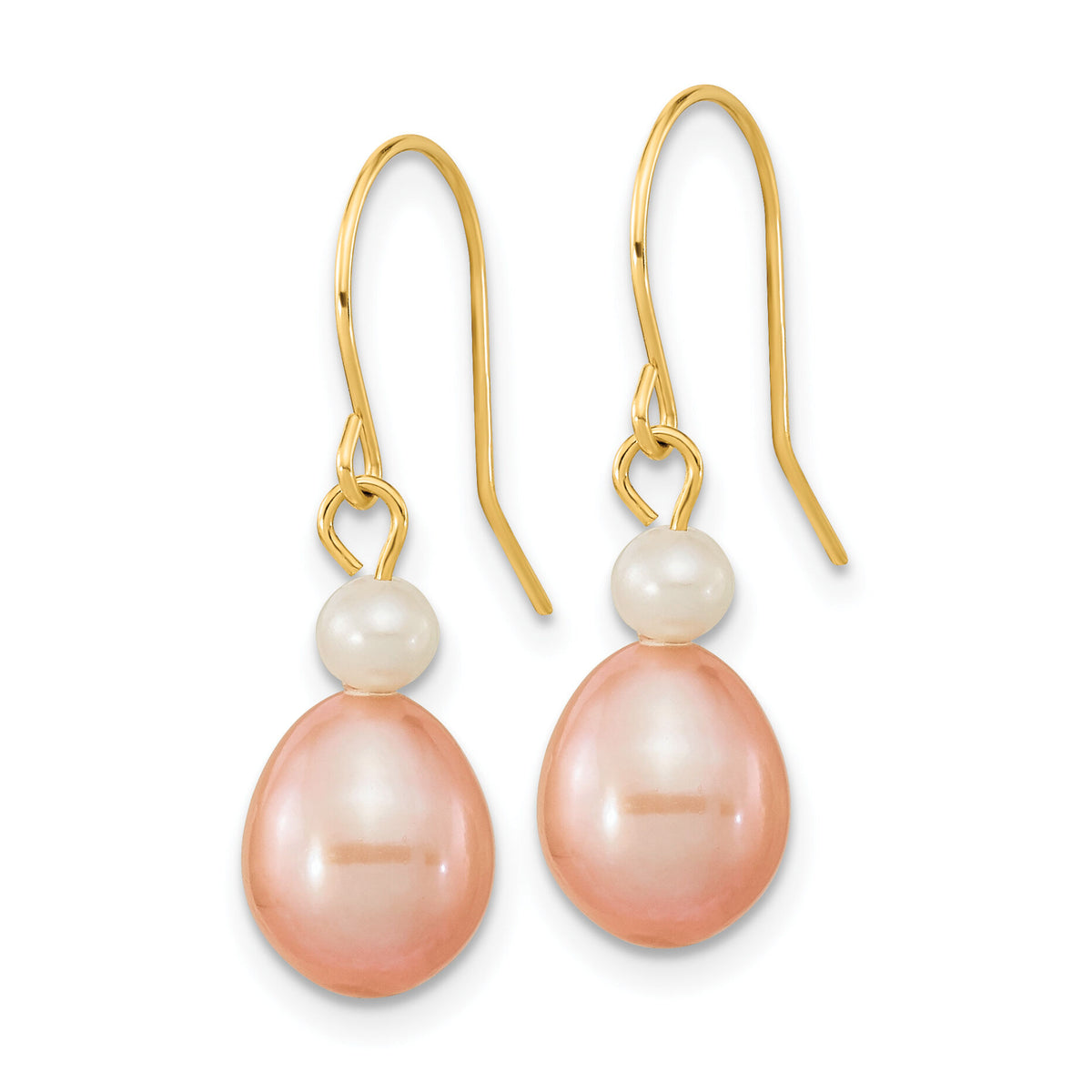 14k 7-8mm White/Pink Round/Rice FW Cultured Pearl Dangle Earrings-XF679E