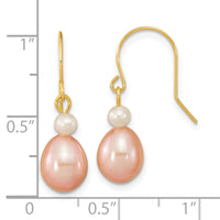 14k 7-8mm White/Pink Round/Rice FW Cultured Pearl Dangle Earrings-XF679E
