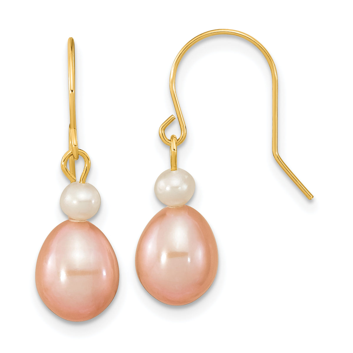 14k 7-8mm White/Pink Round/Rice FW Cultured Pearl Dangle Earrings-XF679E