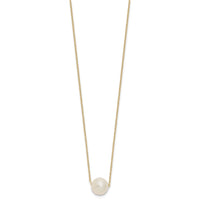 14k 10-11mm White Semi-Round Freshwater Cultured Pearl 17 in Cable Necklace-XF681-17