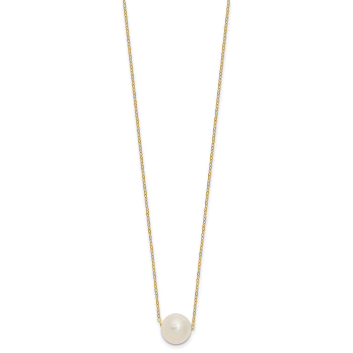 14k 10-11mm White Semi-Round Freshwater Cultured Pearl 17 in Cable Necklace-XF681-17
