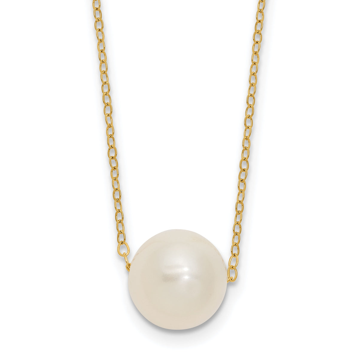 14k 10-11mm White Semi-Round Freshwater Cultured Pearl 17 in Cable Necklace-XF681-17