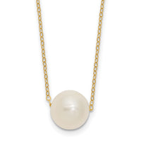 14k 10-11mm White Semi-Round Freshwater Cultured Pearl 17 in Cable Necklace-XF681-17
