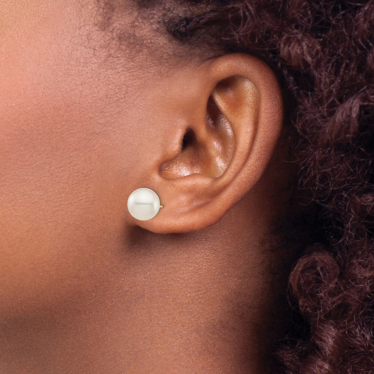14K 9-10mm White Round Saltwater Akoya Cultured Pearl Stud Post Earrings-XF683E