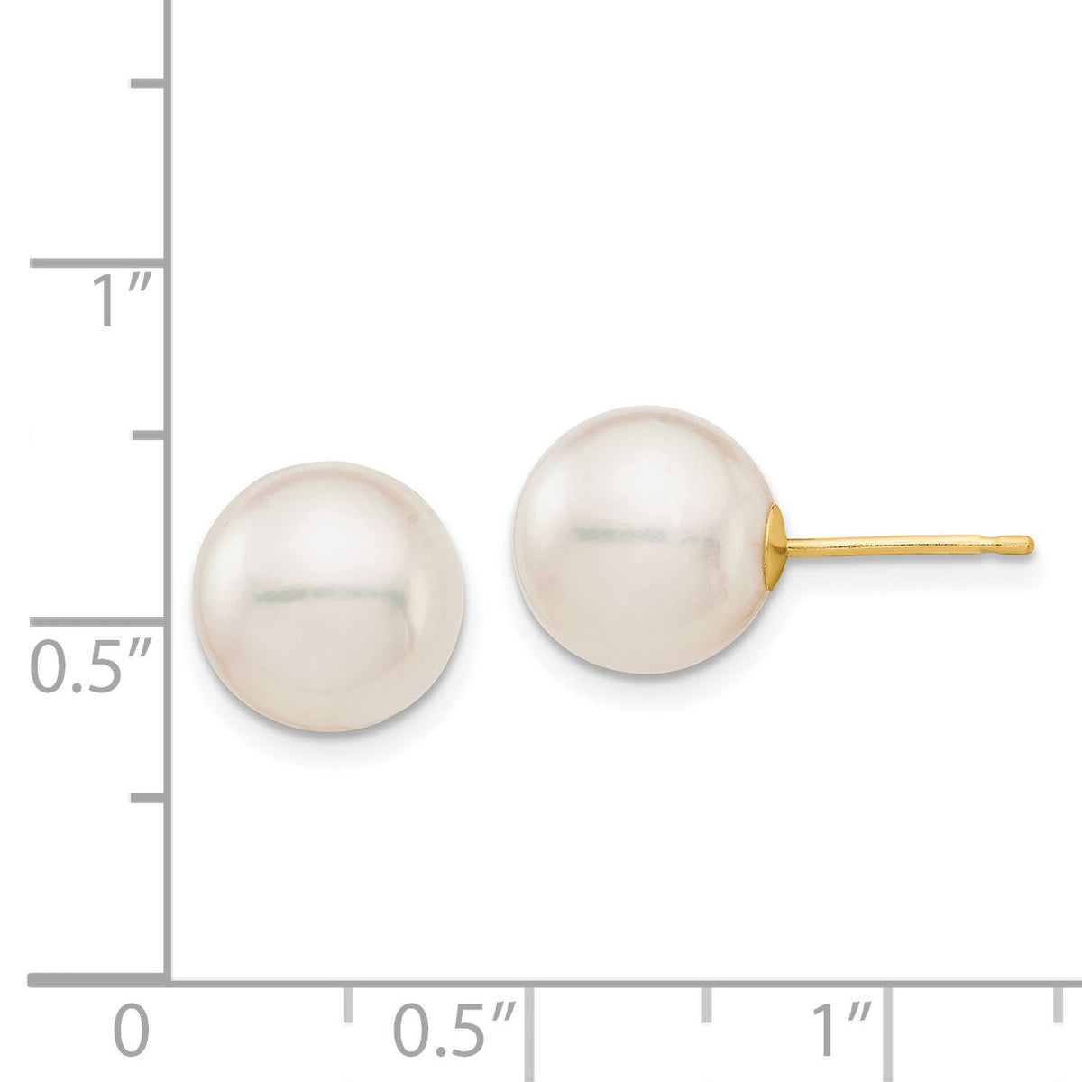 14K 9-10mm White Round Saltwater Akoya Cultured Pearl Stud Post Earrings-XF683E
