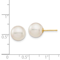 14K 9-10mm White Round Saltwater Akoya Cultured Pearl Stud Post Earrings-XF683E