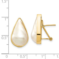 14K 12x20 White Pear Saltwater Cultured Mabe Pearl Omega Back Earrings-XF684E