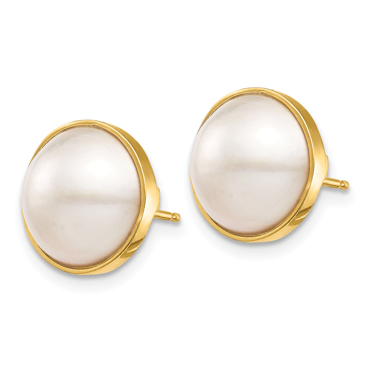 14K 10-11mm White Mabe Saltwater Cultured Pearl Post Earrings-XF685E