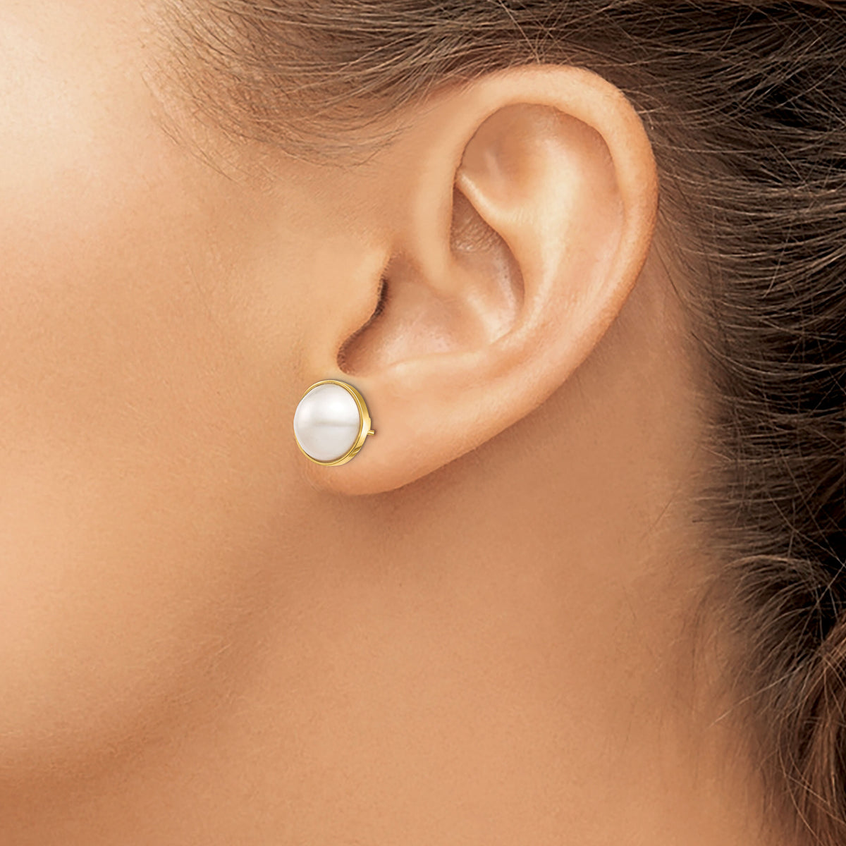 14K 10-11mm White Mabe Saltwater Cultured Pearl Post Earrings-XF685E
