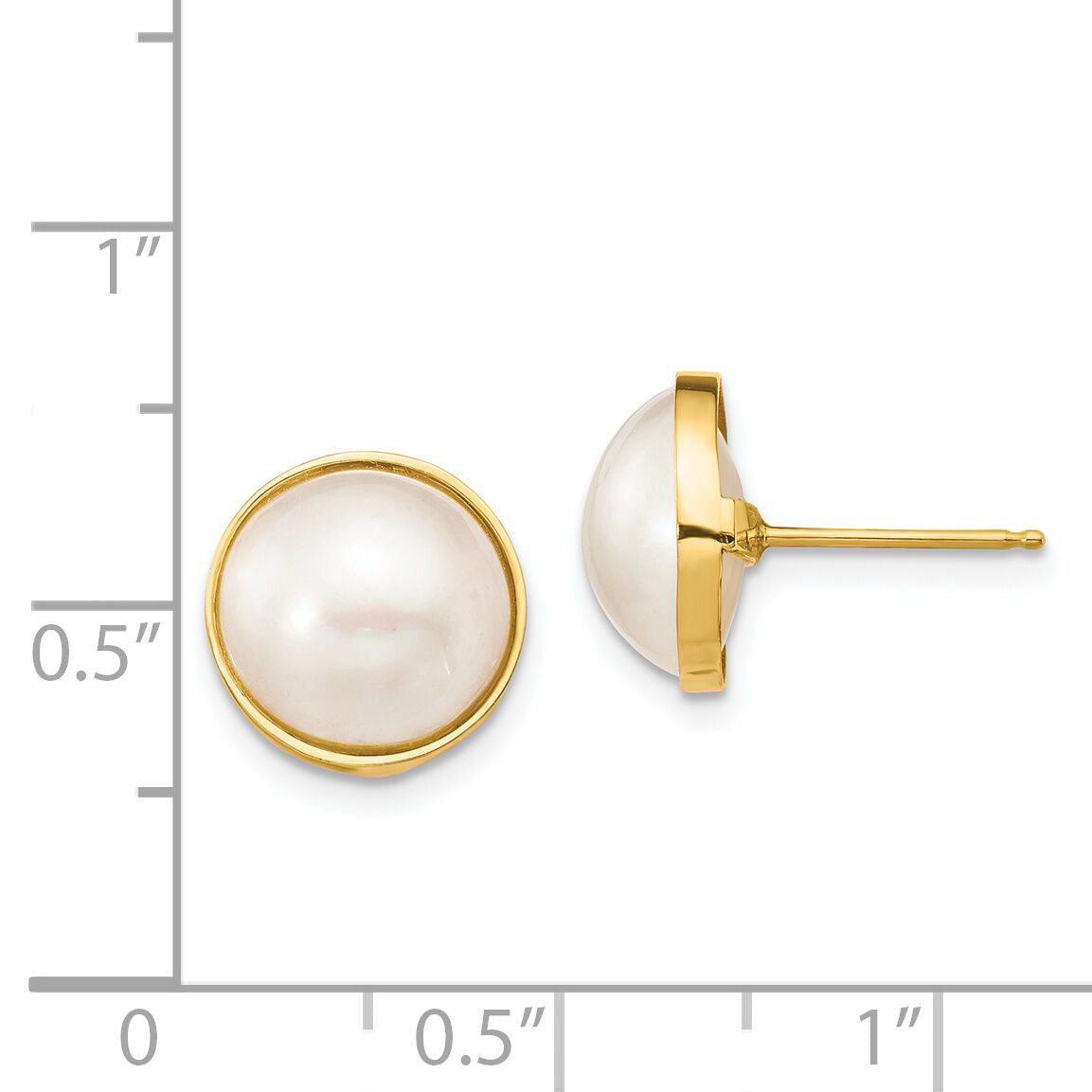 14K 10-11mm White Mabe Saltwater Cultured Pearl Post Earrings-XF685E