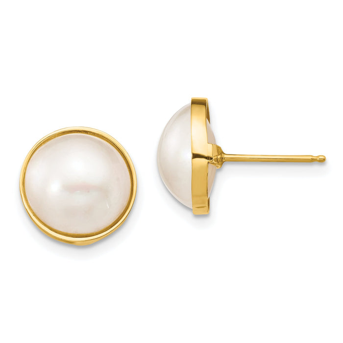 14K 10-11mm White Mabe Saltwater Cultured Pearl Post Earrings-XF685E