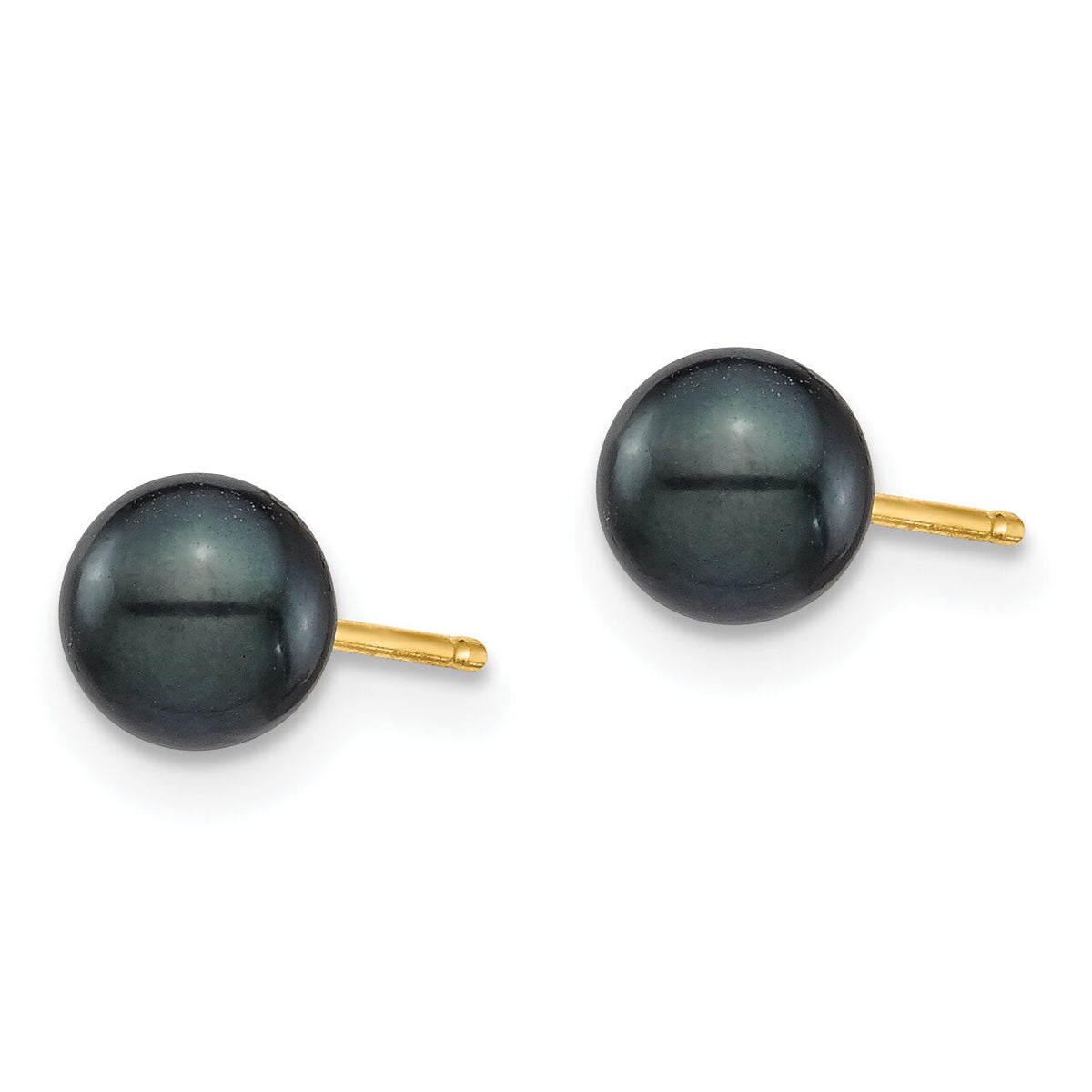 14K 5-6mm Round Black Saltwater Akoya Cultured Pearl Stud Post Earrings-XF689E
