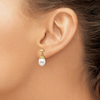 14K 7-8mm White Rice Freshwater Cultured Pearl Post Dangle Earrings-XF693E
