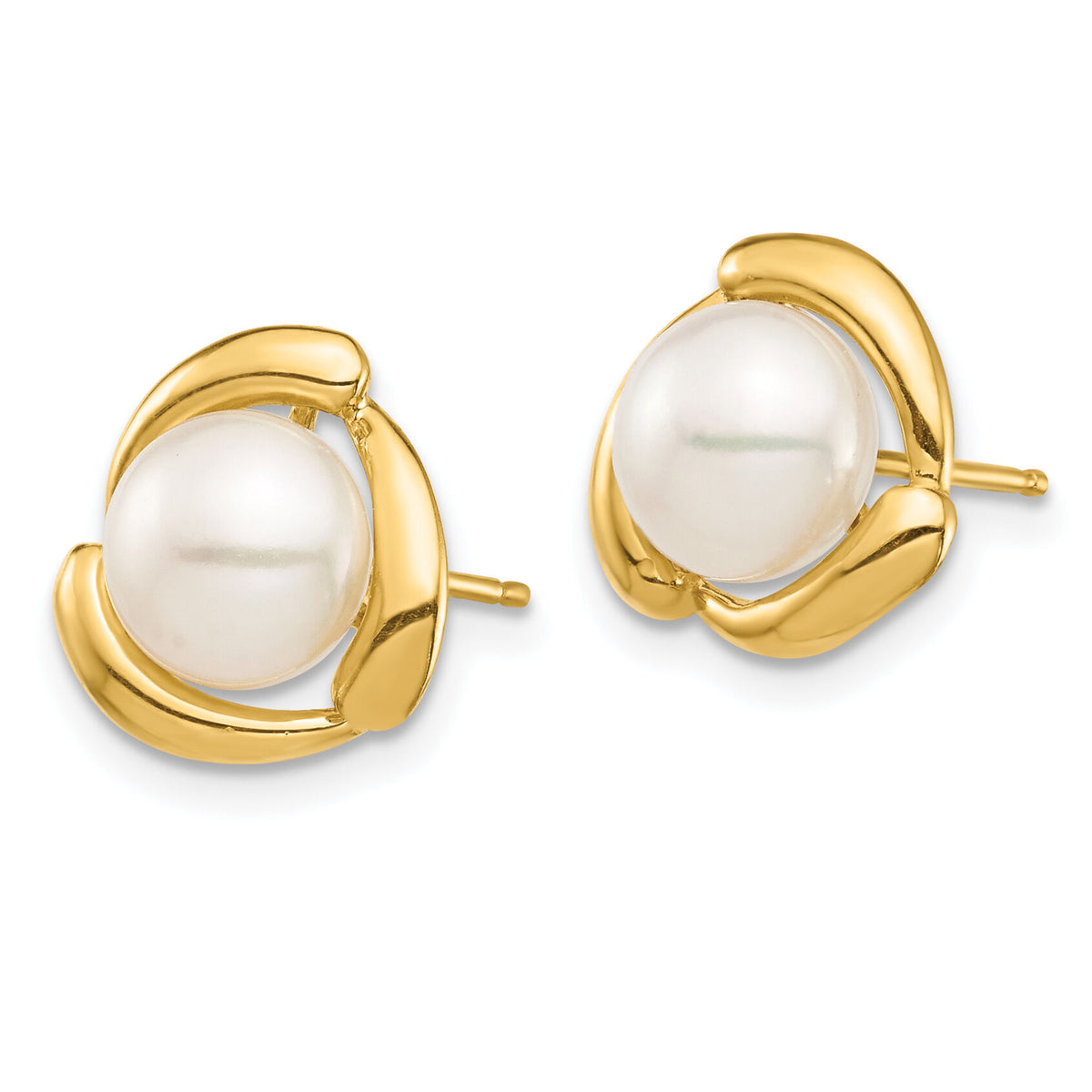 14K 7-8mm White Button Freshwater Cultured Pearl Post Earrings-XF694E