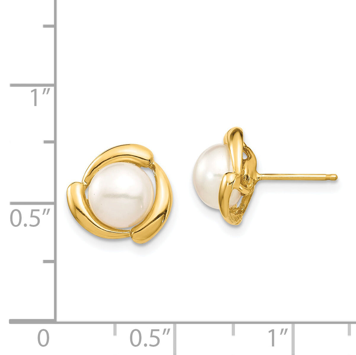 14K 7-8mm White Button Freshwater Cultured Pearl Post Earrings-XF694E