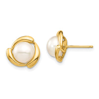 14K 7-8mm White Button Freshwater Cultured Pearl Post Earrings-XF694E