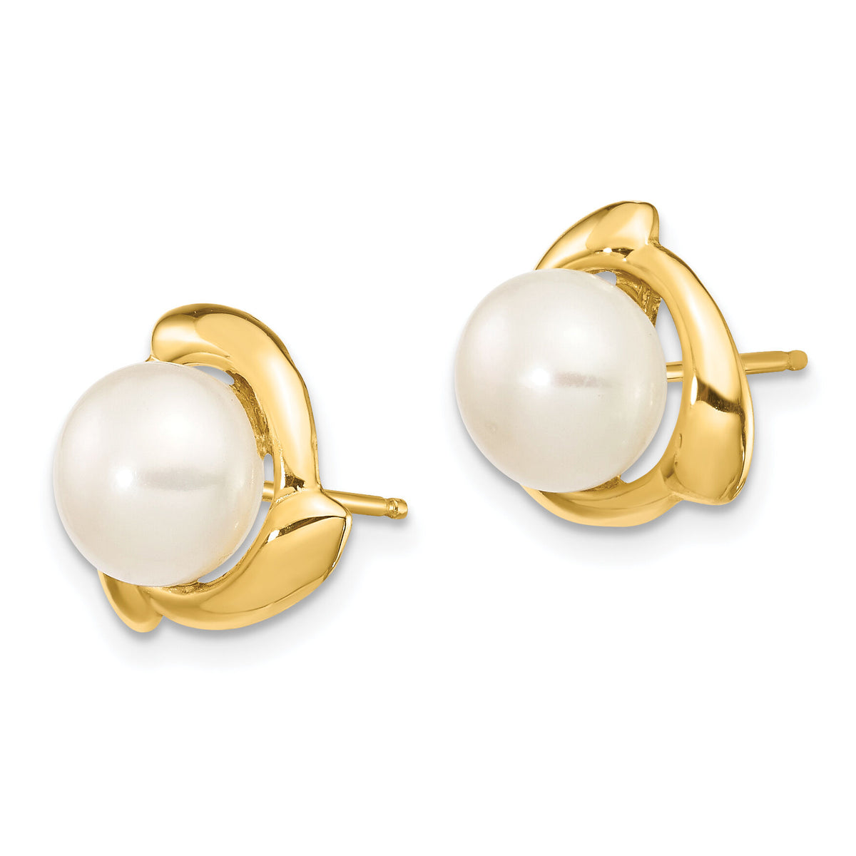 14K 7-8mm White Button Freshwater Cultured Pearl Post Earrings-XF696E