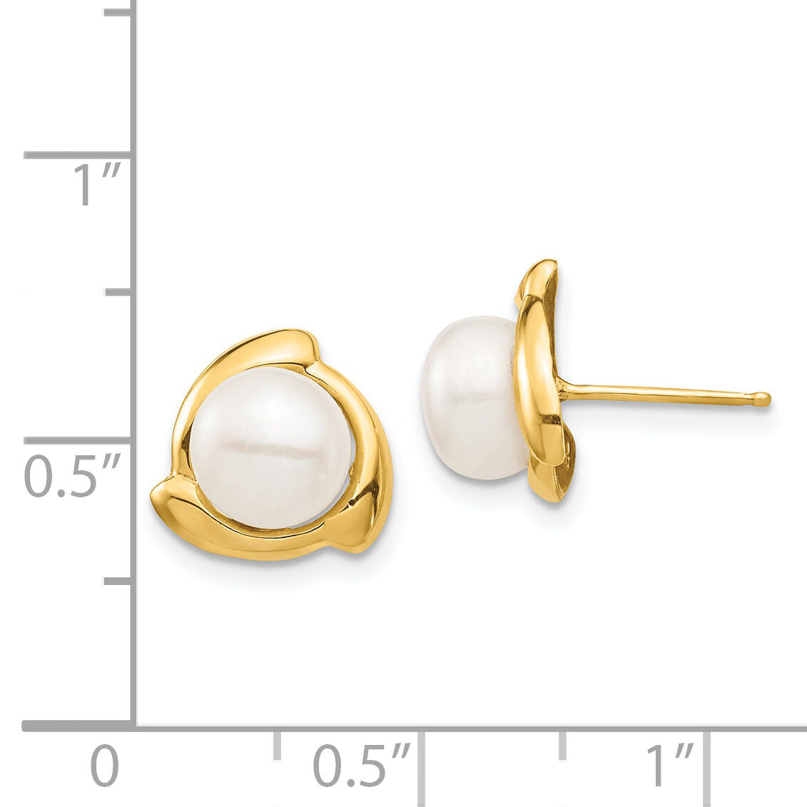 14K 7-8mm White Button Freshwater Cultured Pearl Post Earrings-XF696E