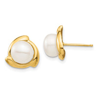 14K 7-8mm White Button Freshwater Cultured Pearl Post Earrings-XF696E