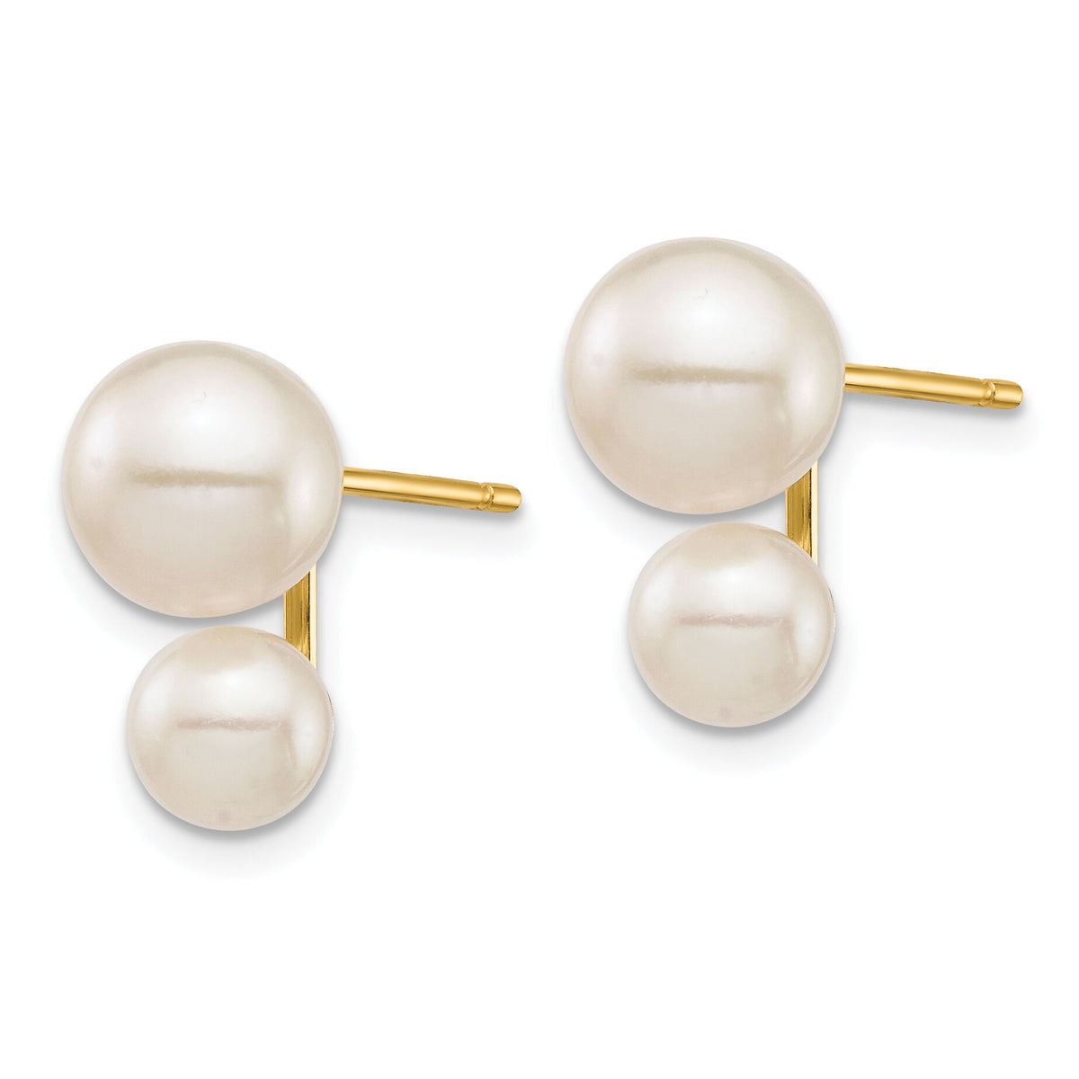 14K 5 & 7mm White Round FW Cultured Double Pearl Post Earrings-XF698E