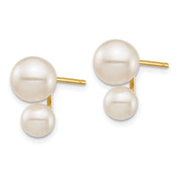 14K 5 & 7mm White Round FW Cultured Double Pearl Post Earrings-XF698E