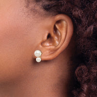 14K 5 & 7mm White Round FW Cultured Double Pearl Post Earrings-XF698E