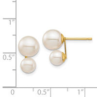 14K 5 & 7mm White Round FW Cultured Double Pearl Post Earrings-XF698E