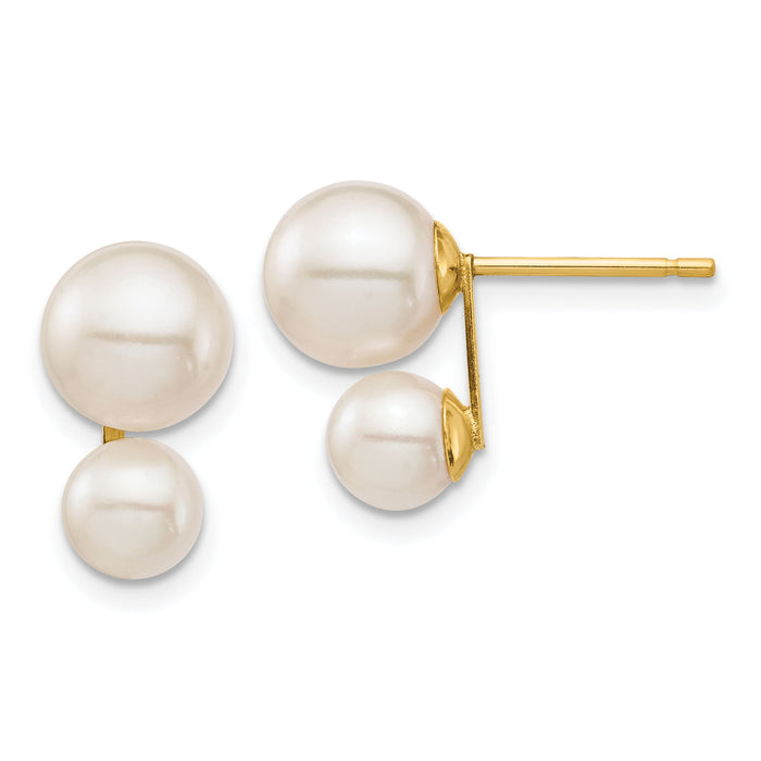 14K 5 & 7mm White Round FW Cultured Double Pearl Post Earrings-XF698E