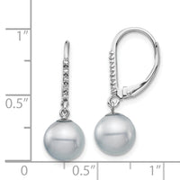 14k White Gold 8-9mm Grey FWC Pearl .05ct Diamond Leverback Earrings-XF701E