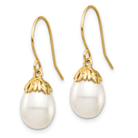 14K 7-8mm White Rice Freshwater Cultured Pearl Dangle Earrings-XF704E