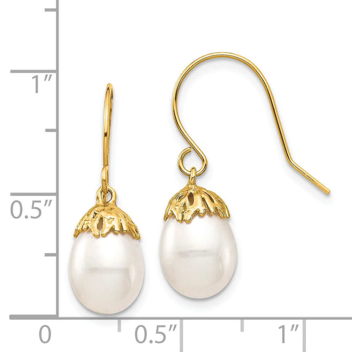 14K 7-8mm White Rice Freshwater Cultured Pearl Dangle Earrings-XF704E
