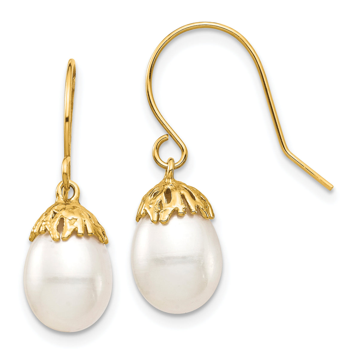 14K 7-8mm White Rice Freshwater Cultured Pearl Dangle Earrings-XF704E