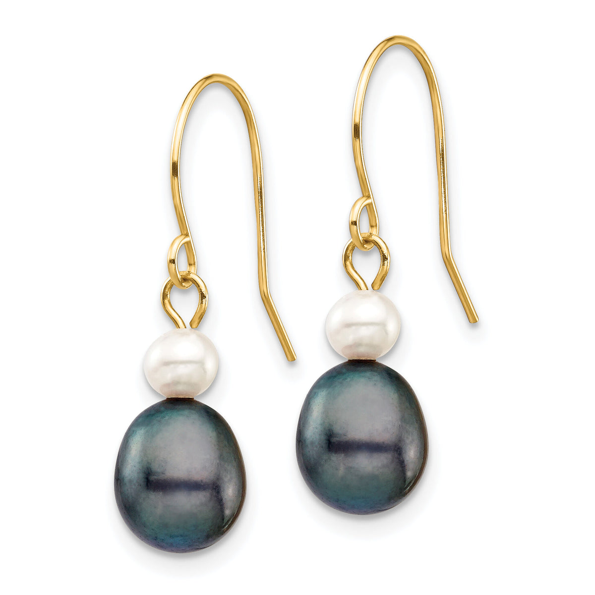 14k 4-7mm White/Black Round/Rice FW Culutured Pearl Dangle Earrings-XF705E