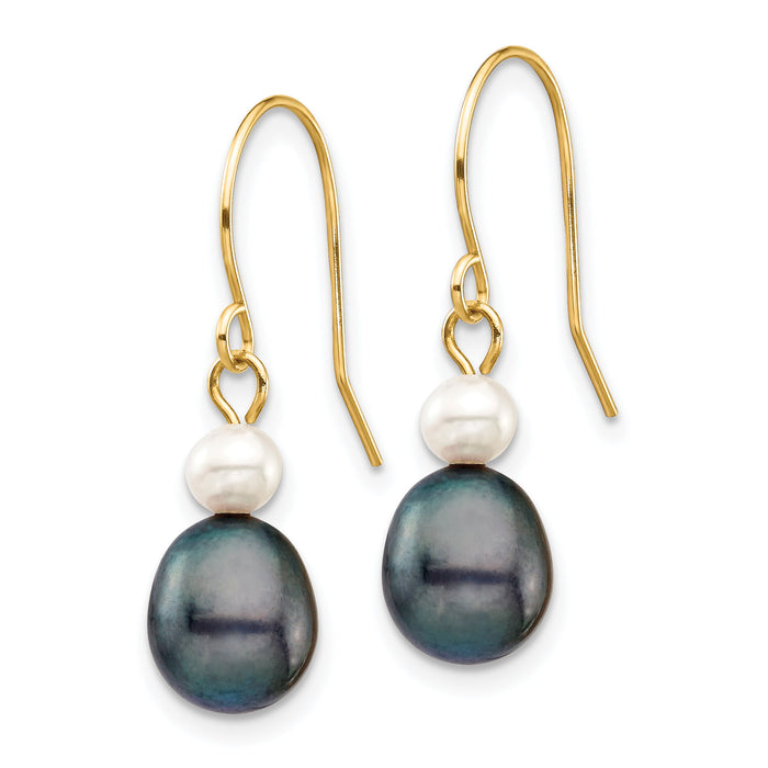 14k 4-7mm White/Black Round/Rice FW Culutured Pearl Dangle Earrings-XF705E