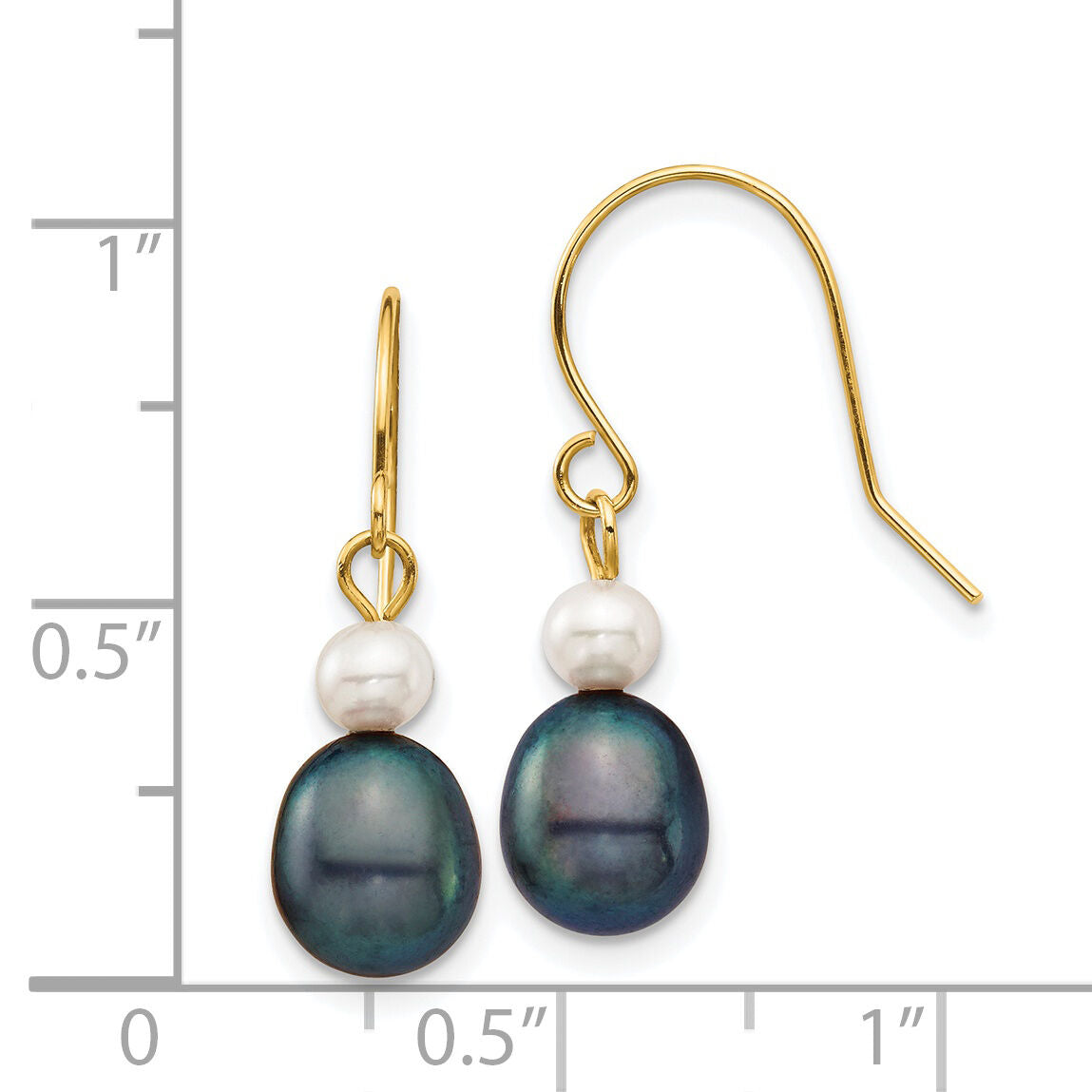 14k 4-7mm White/Black Round/Rice FW Culutured Pearl Dangle Earrings-XF705E