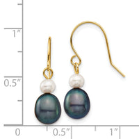 14k 4-7mm White/Black Round/Rice FW Culutured Pearl Dangle Earrings-XF705E