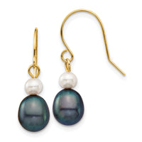 14k 4-7mm White/Black Round/Rice FW Culutured Pearl Dangle Earrings-XF705E