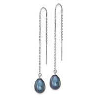 14K White Gold 7-8mm Black Teardrop FW Cultured Pearl Threader Earrings-XF706E