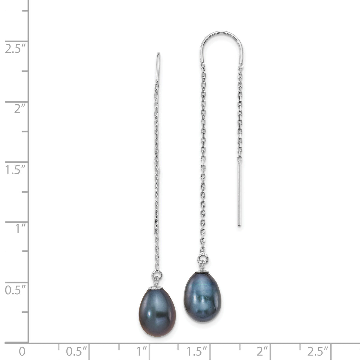 14K White Gold 7-8mm Black Teardrop FW Cultured Pearl Threader Earrings-XF706E