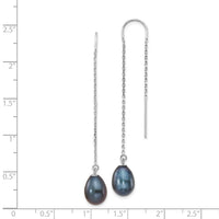 14K White Gold 7-8mm Black Teardrop FW Cultured Pearl Threader Earrings-XF706E