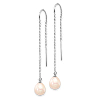 14K White Gold 7-8mm White Teardrop FW Cultured Pearl Threader Earrings-XF707E