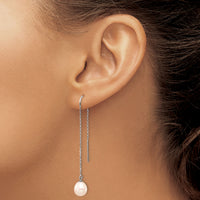 14K White Gold 7-8mm White Teardrop FW Cultured Pearl Threader Earrings-XF707E