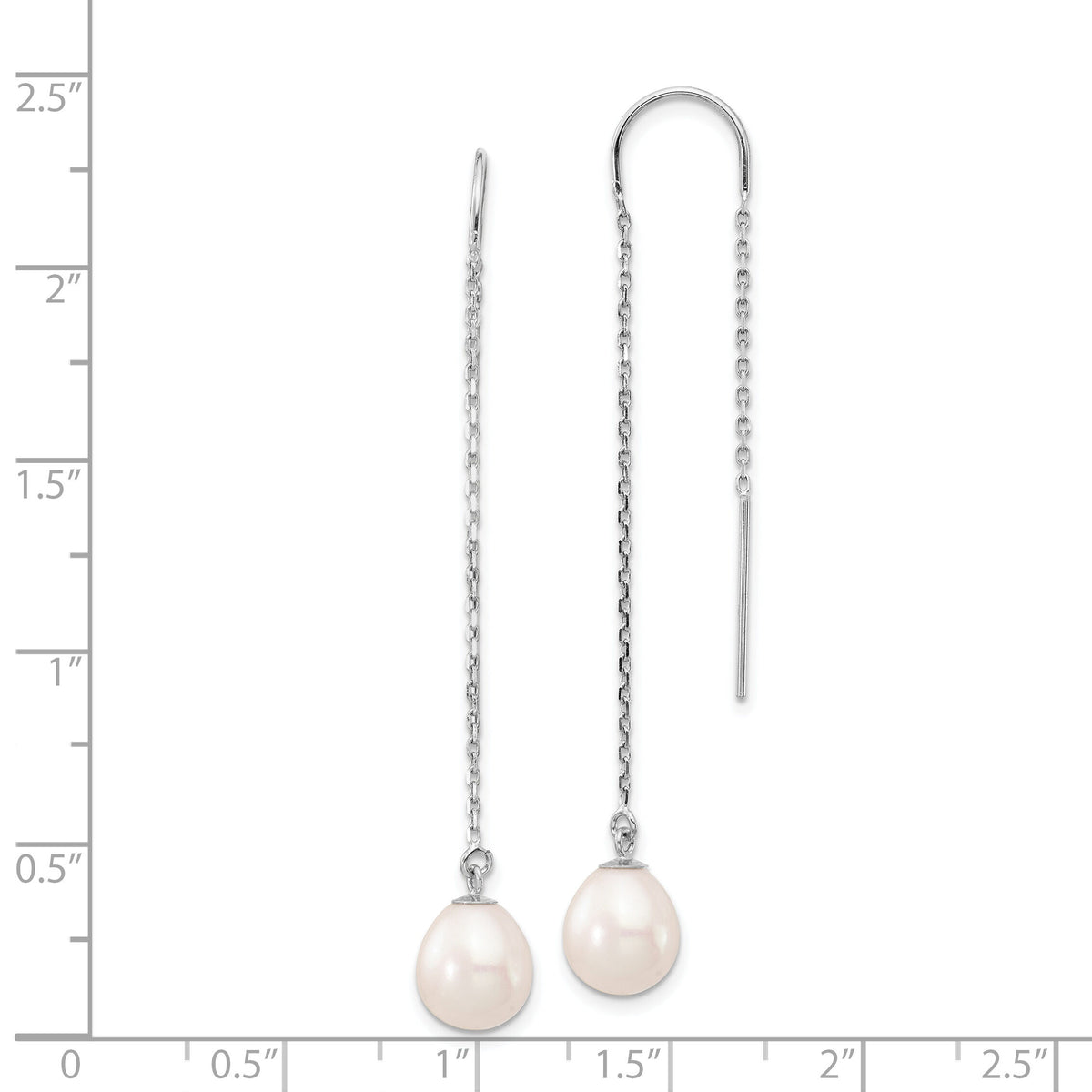 14K White Gold 7-8mm White Teardrop FW Cultured Pearl Threader Earrings-XF707E
