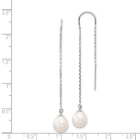 14K White Gold 7-8mm White Teardrop FW Cultured Pearl Threader Earrings-XF707E