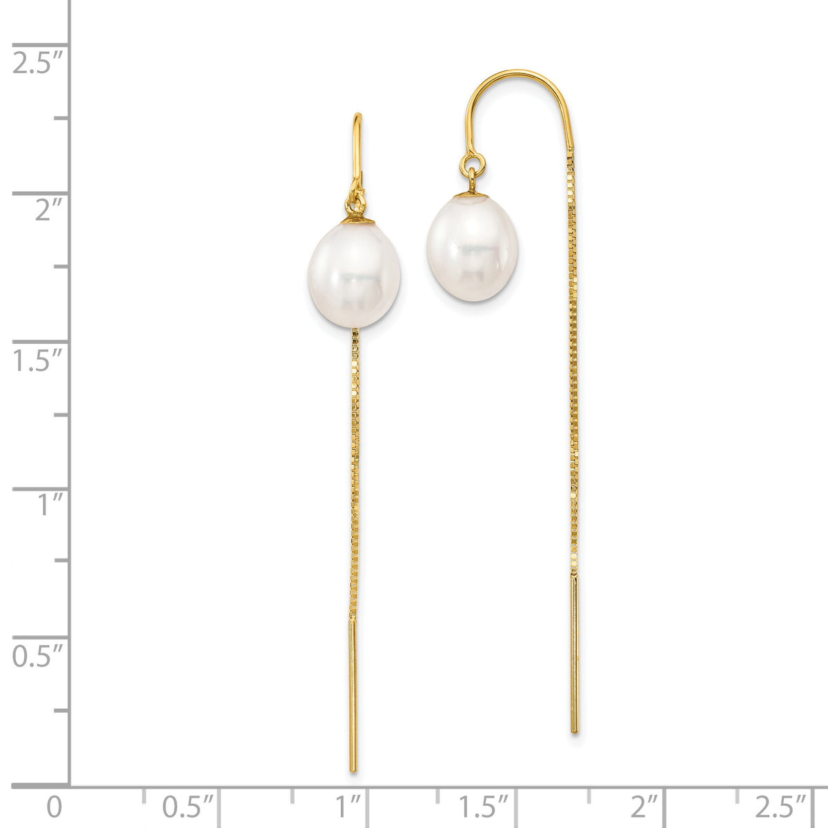 14k 7-8mm White Rice FW Cultured Pearl Box Chain Threader Earrings-XF710E