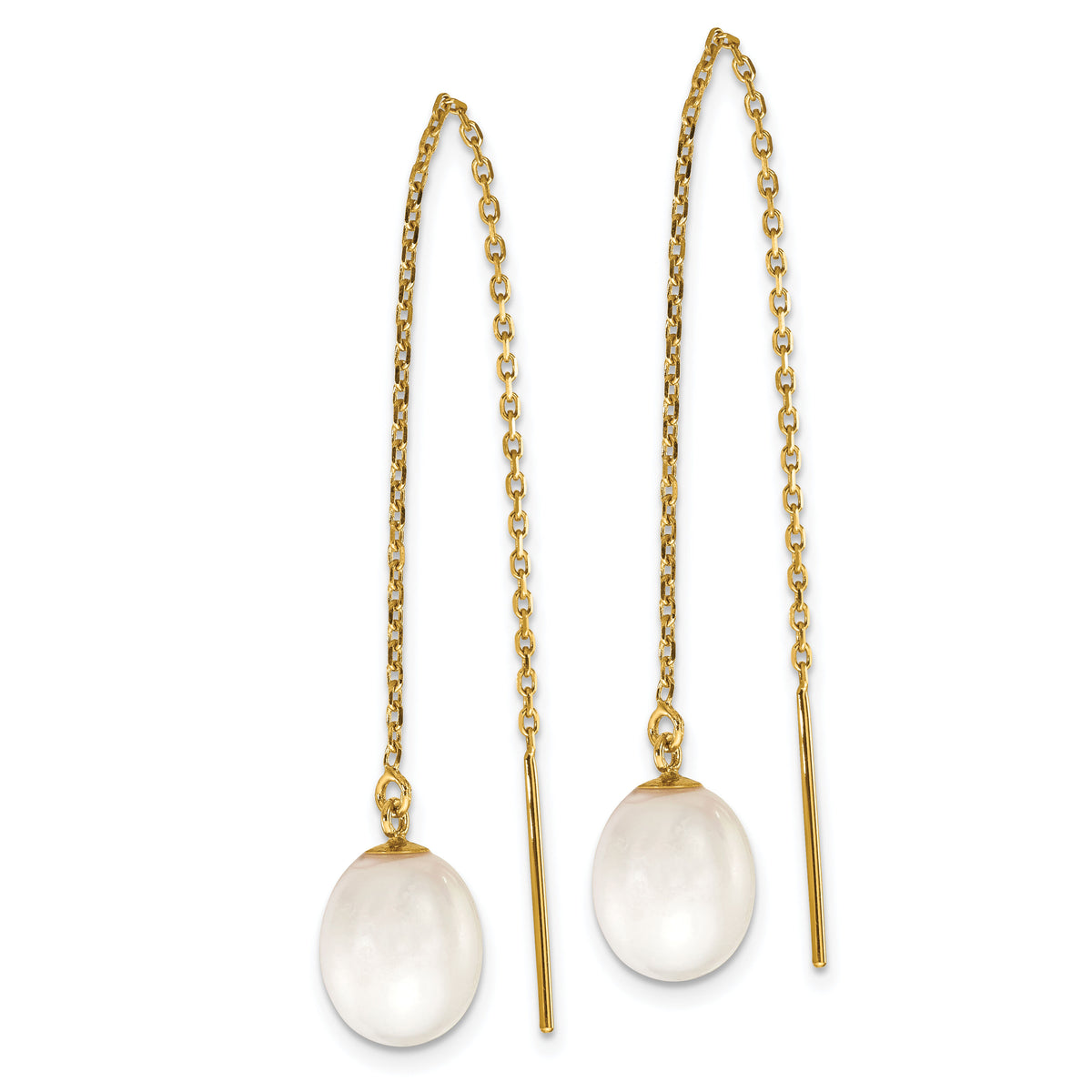 14k 7-8mm White Rice FW Cultured Pearl Cable Chain Threader Earrings-XF711E