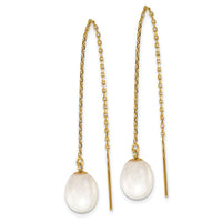 14k 7-8mm White Rice FW Cultured Pearl Cable Chain Threader Earrings-XF711E
